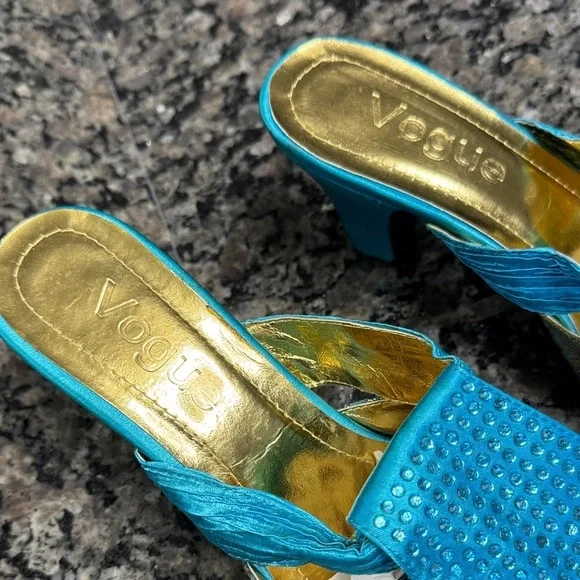 Vogue Turquoise and Gold Embellished Heels EUC 39 - Picture 2 of 16